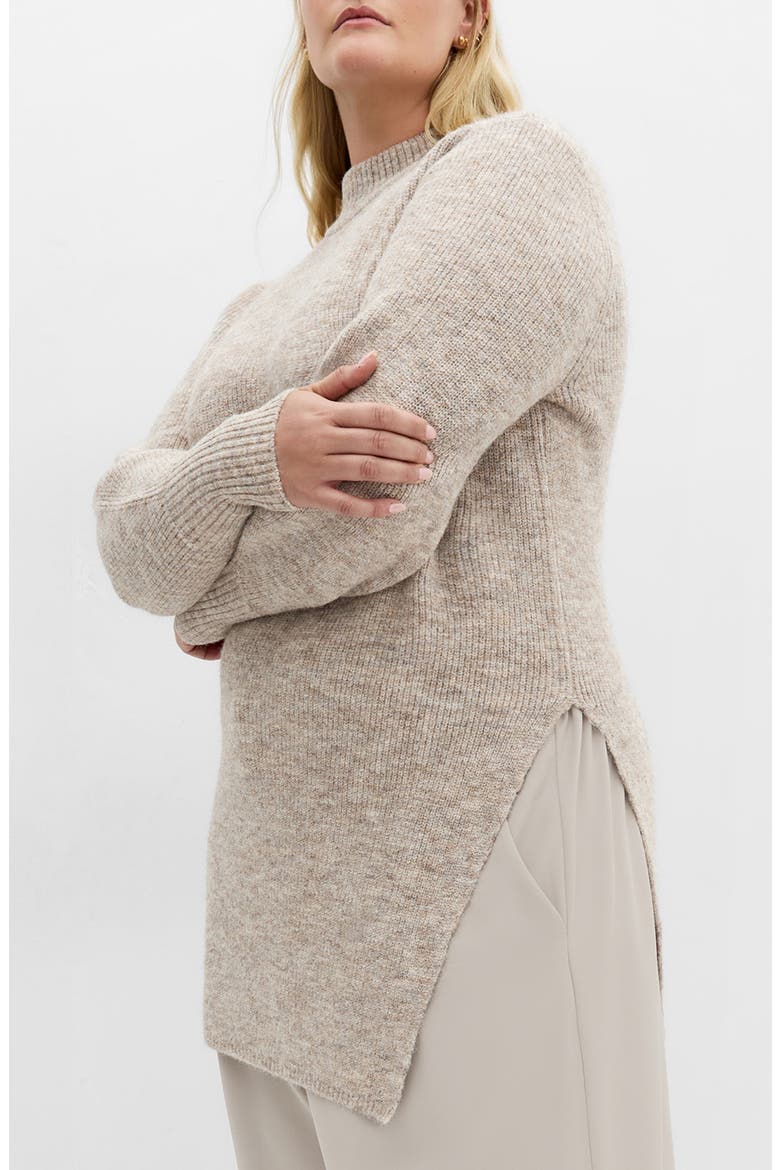Side Split Mock Neck Longline Sweater, Main, color, TAUPE