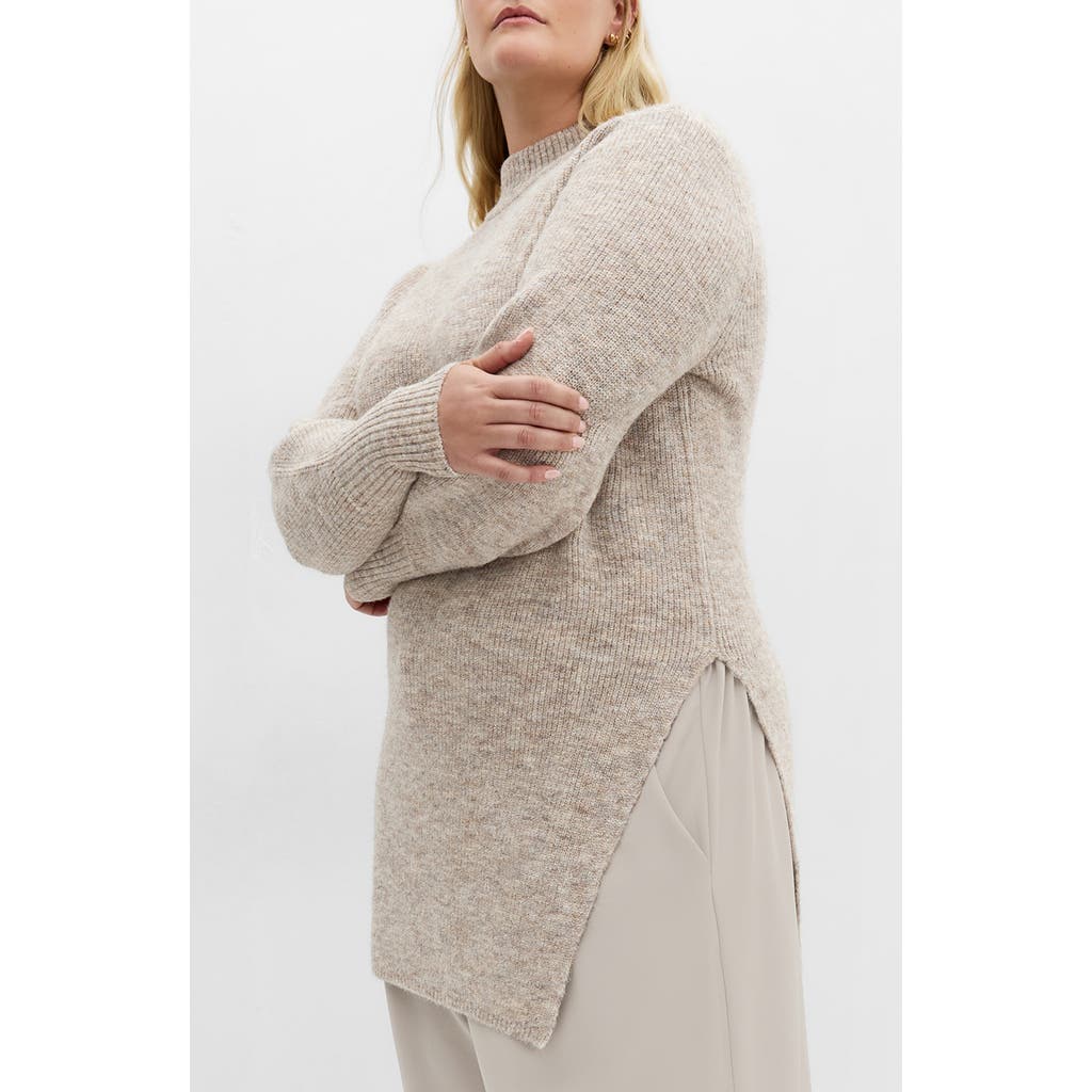 City Chic Side Split Mock Neck Longline Sweater In Gray