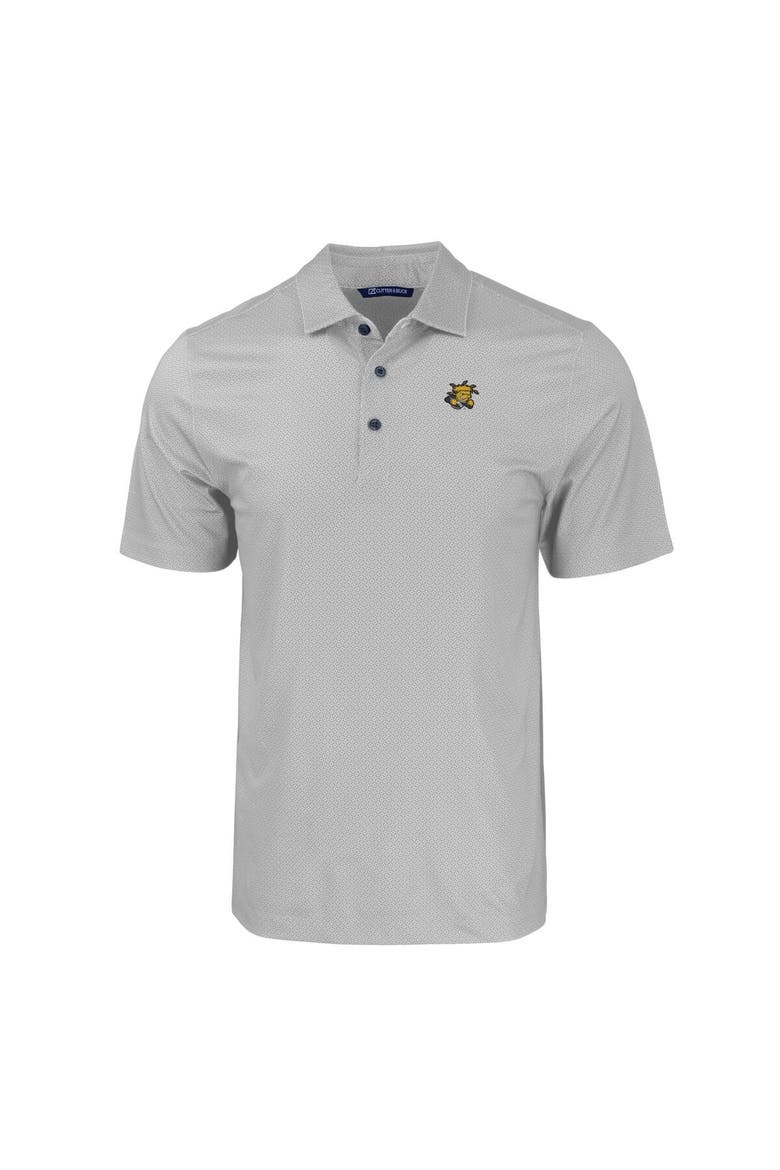 Men's Cutter & Buck Gray Wichita State Shockers Pike Eco Tonal Geo Print Stretch Recycled Polo, Alternate, color, Gray