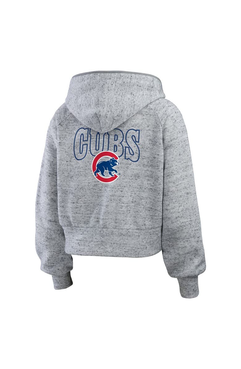 WEAR by Erin Andrews Women's WEAR by Erin Andrews Heather Gray Chicago Cubs Speckled Fleece Cropped Full-Zip Hoodie, Alternate, color,