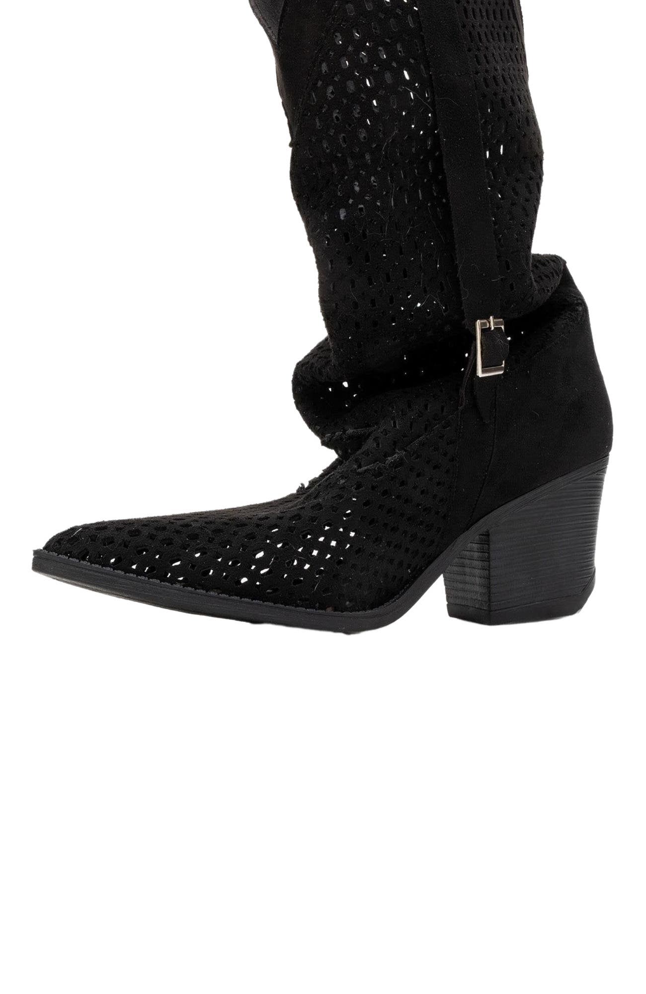 Prologue Shoes Larry Western Cut-Out Summer Boots, Alternate, color, Black Faux Leather