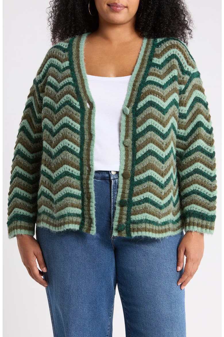Harp Zigzag Cardigan, Main, color, EMERALD