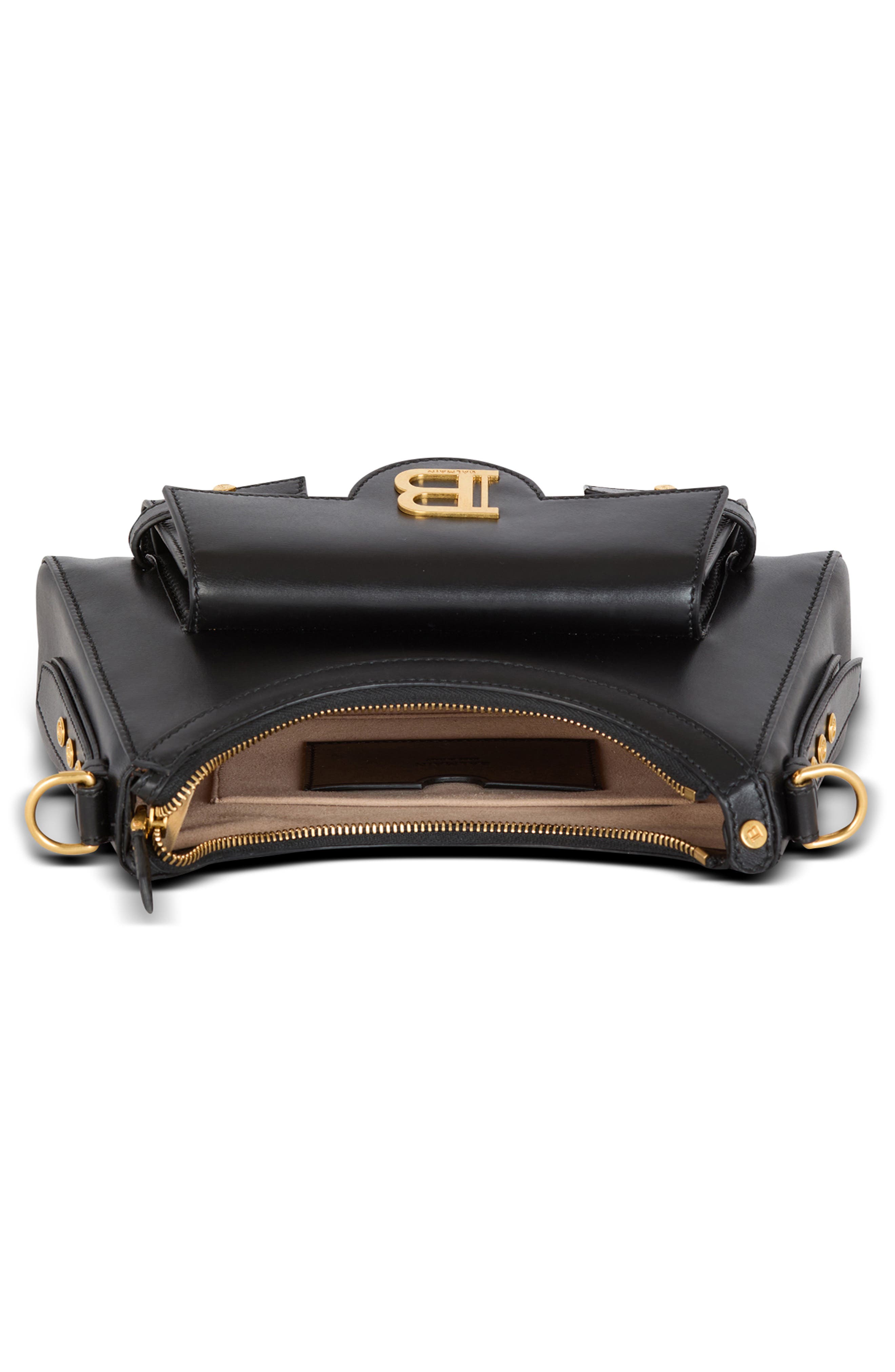 Balmain B-Buzz Leather Top Hobo Bag, Alternate, color, 