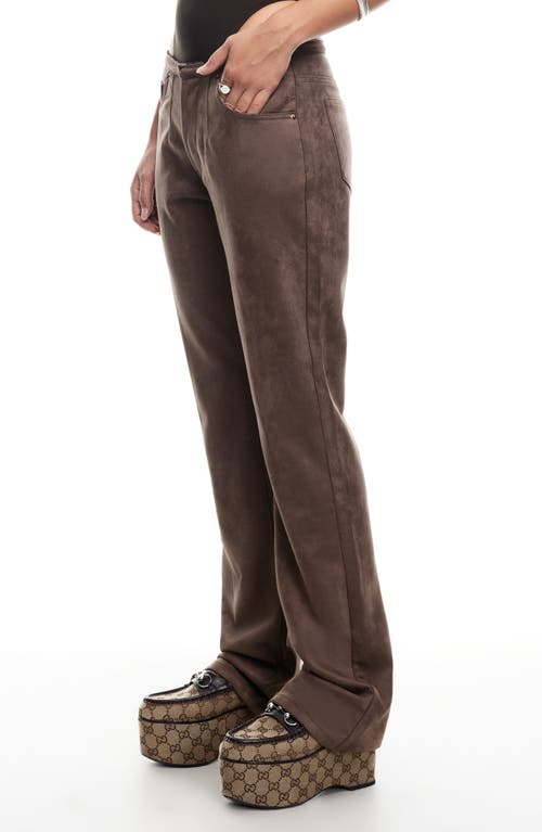 Lioness Charismatic Dipped Low Rise Flare Faux Suede Pants In Brown