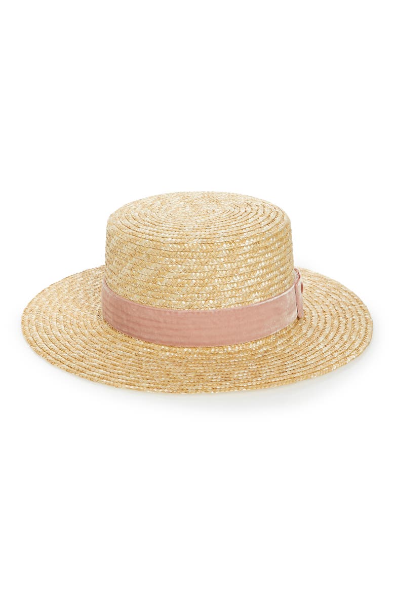 Pink Velour Straw Hat, Main, color, PINK/ NATURAL