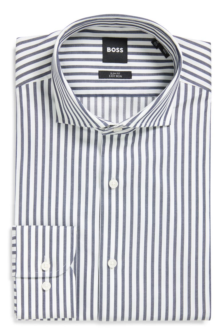 Hank Slim Fit Striped Dress Shirt, Alternate, color, DARK BLUE