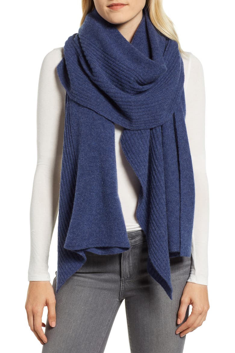 Cashmere Ruffle Wrap, Main, color, BLUE CAPTAIN HEATHER