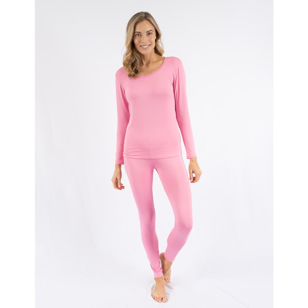 Leveret Solid Thermal Pajama Set In Pink