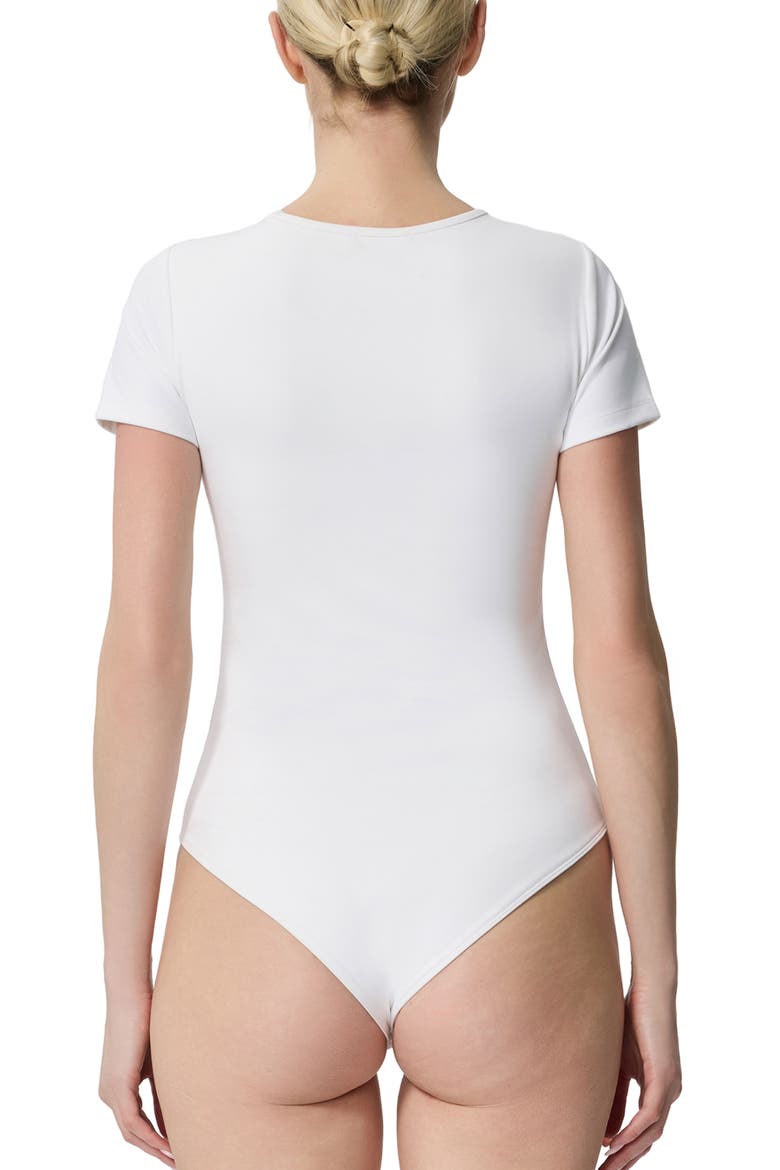 Women's Crew Neck Short Sleeve Bodysuit, Alternate, color, White