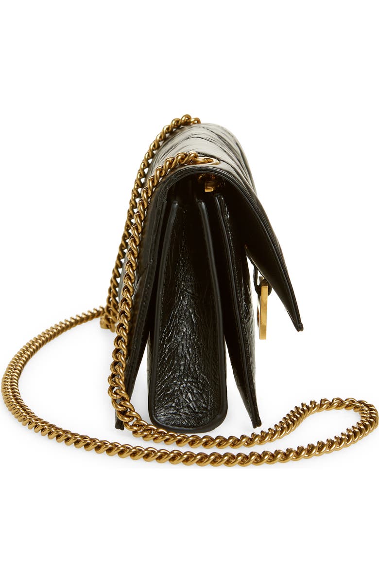 Balenciaga Hourglass Quilted Crushed Leather Wallet on a Chain, Alternate, color,