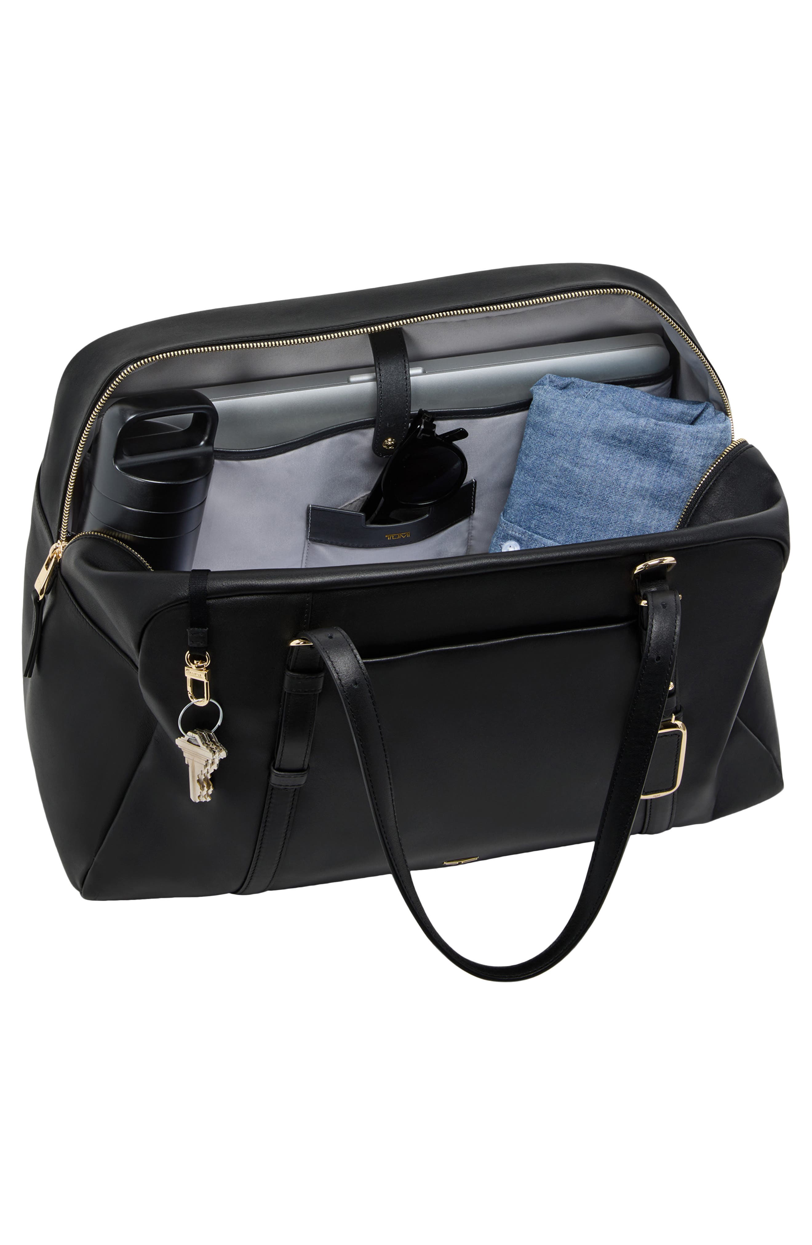 Voyageur Oaklynn Leather Duffle Bag, Alternate, color, BLACK/ LIGHT GOLD