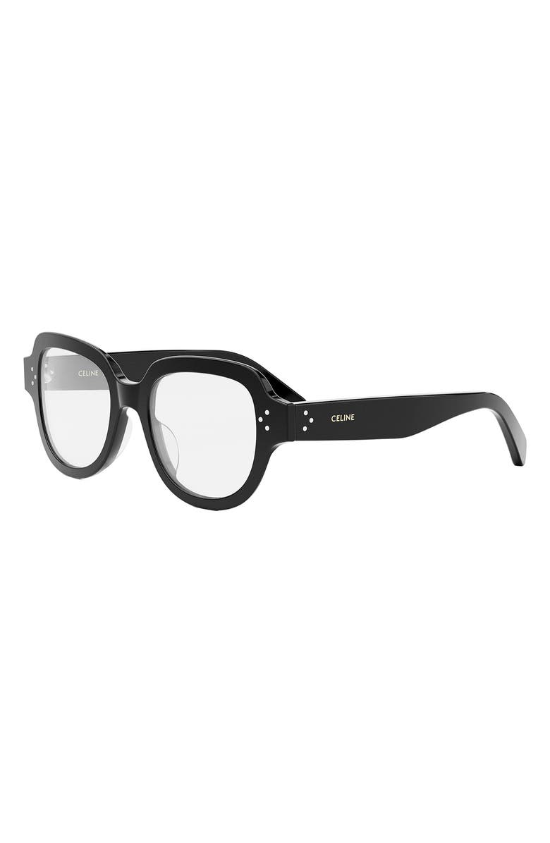 CELINE Bold 50mm Round Optical Glasses, Alternate, color, Shiny Black