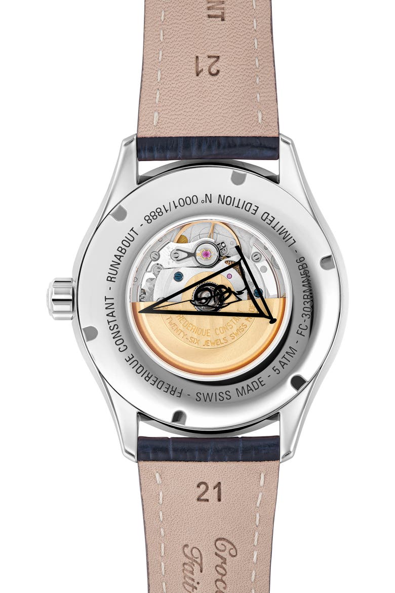 Runabout Leather Strap Watch, 42mm, Alternate, color, BLUE