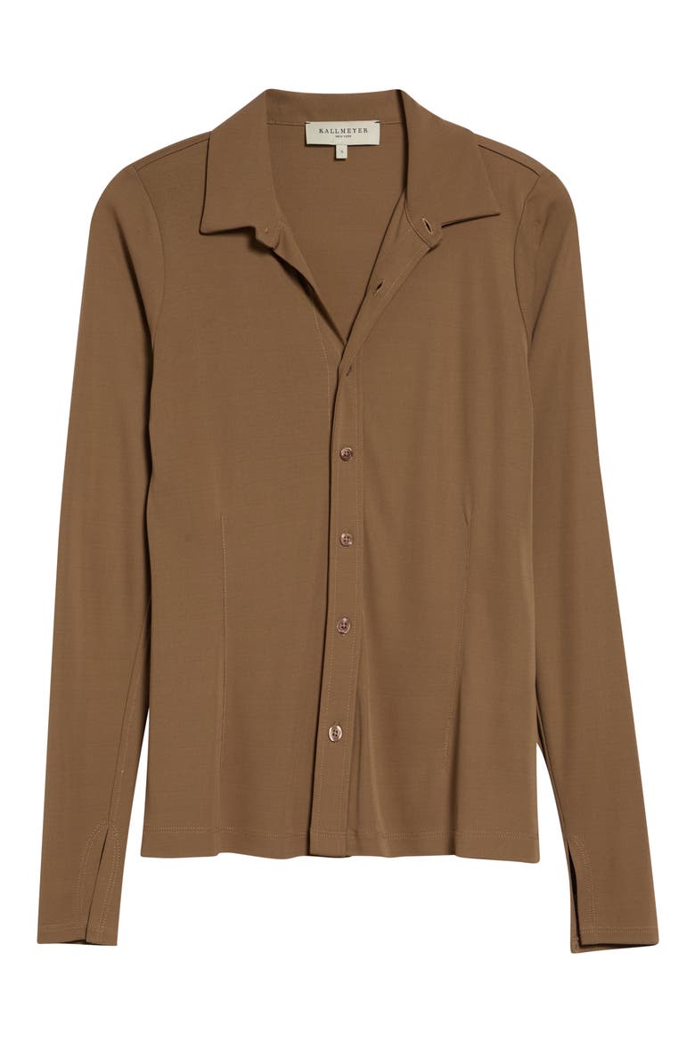 Frankie Matte Jersey Button-Up Shirt, Alternate, color, NUTMEG