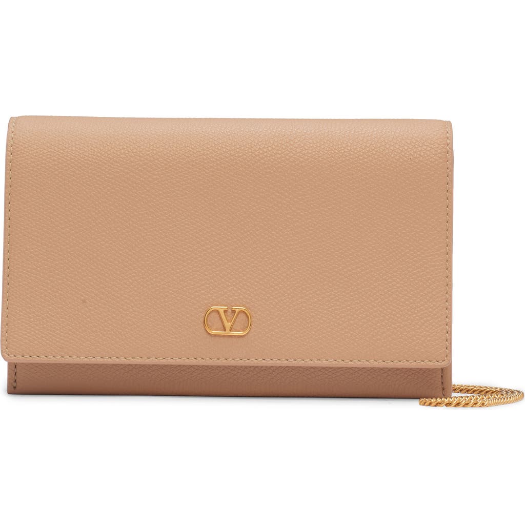 Valentino Garavani Vlogo Signature Leather Wallet On A Chain In Neutral