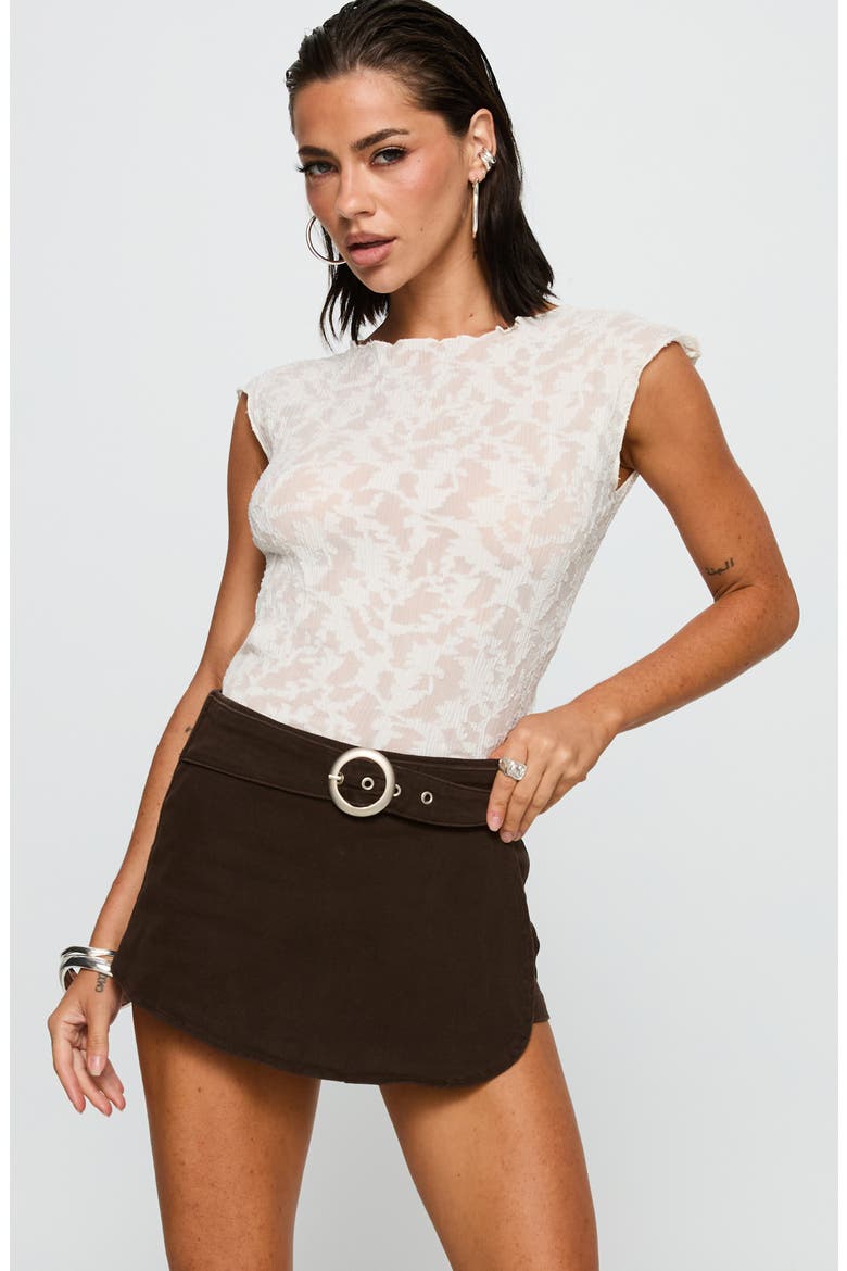 Rookie Belted Denim Miniskort, Alternate, color, BROWN