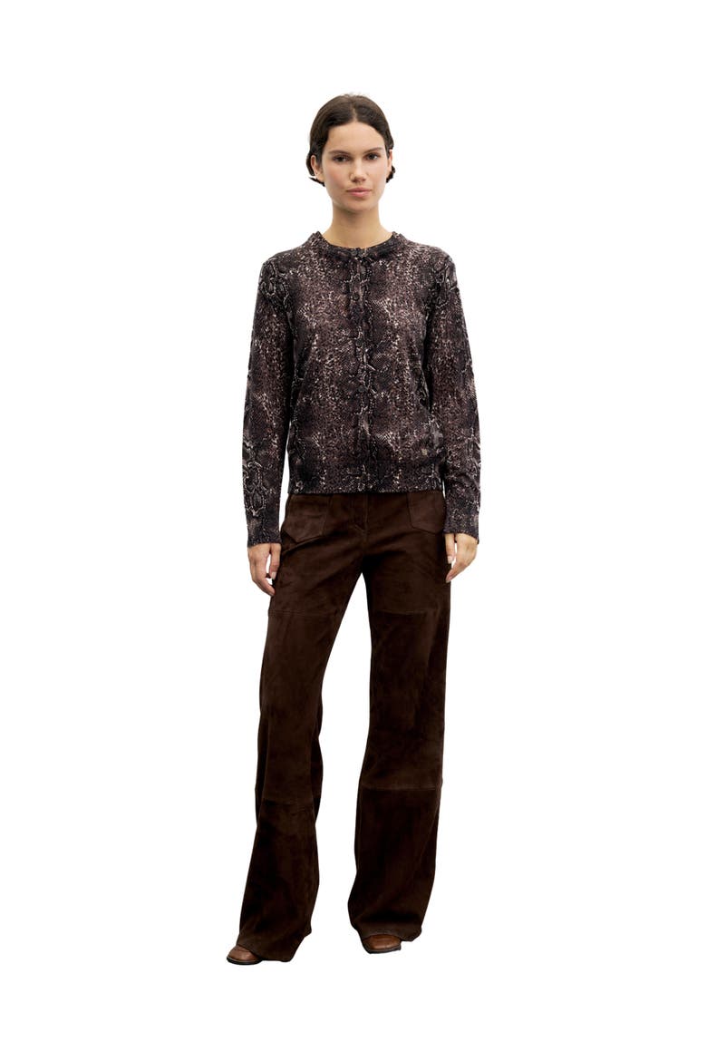 Merino Wool Crew Neck Cardigan, Alternate, color, Brown