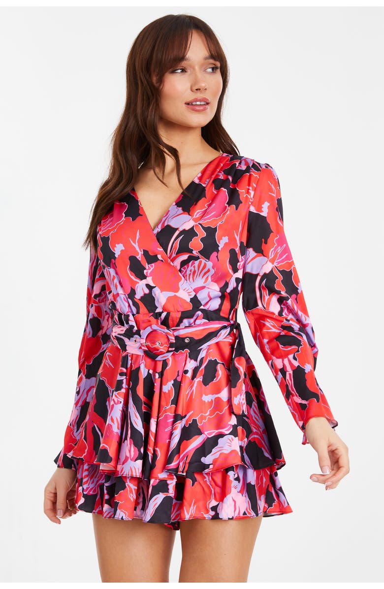 QUIZ Long Sleeve Wrap Romper, Main, color, 