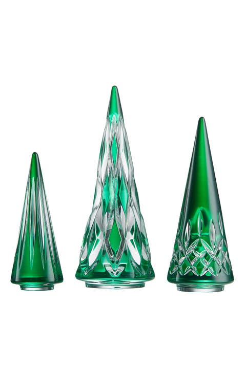 Set of 3 Colored Lead Crystal Christmas Trees