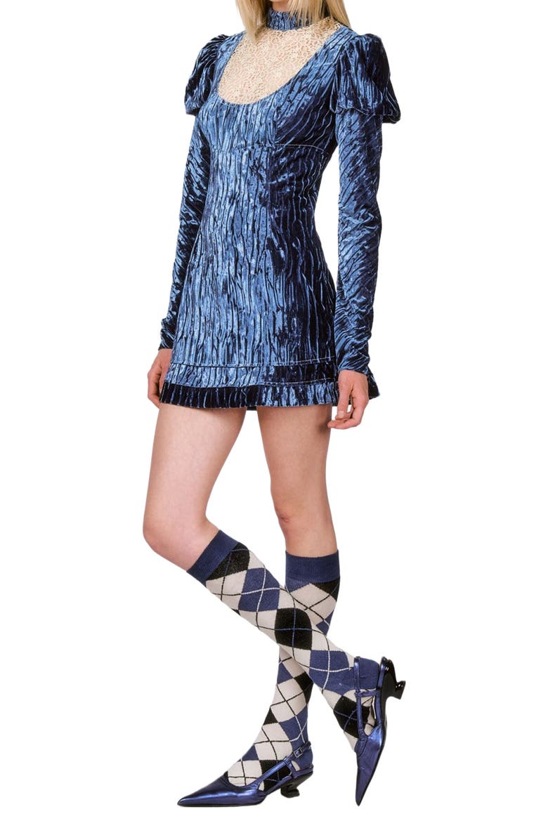 Anna Sui Crushed Velvet Cream Lace Mini Dress, Alternate, color,