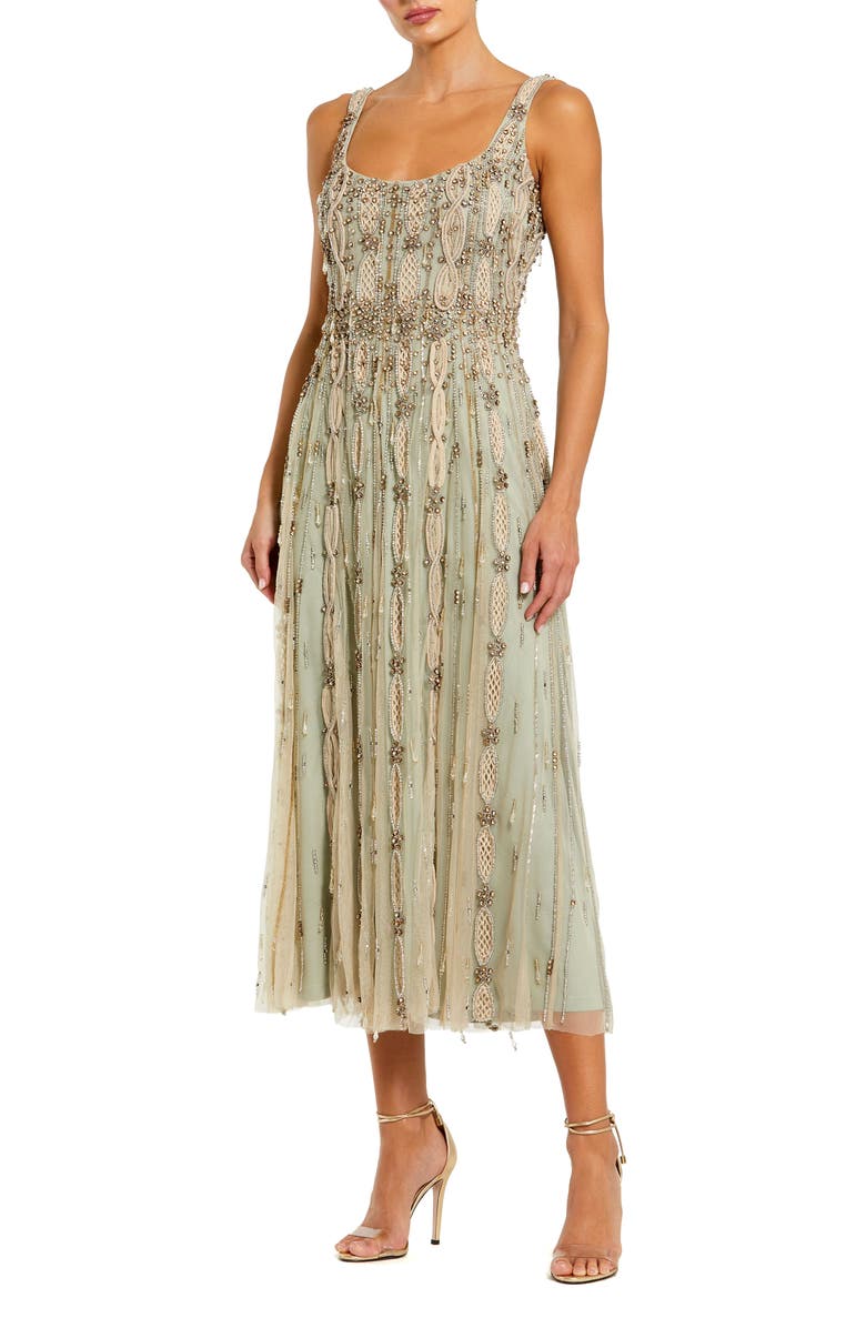 Mac Duggal Embellished Mesh Sleeveless Scoop Neck Midi Dress, Main, color, Light/Pastel Green