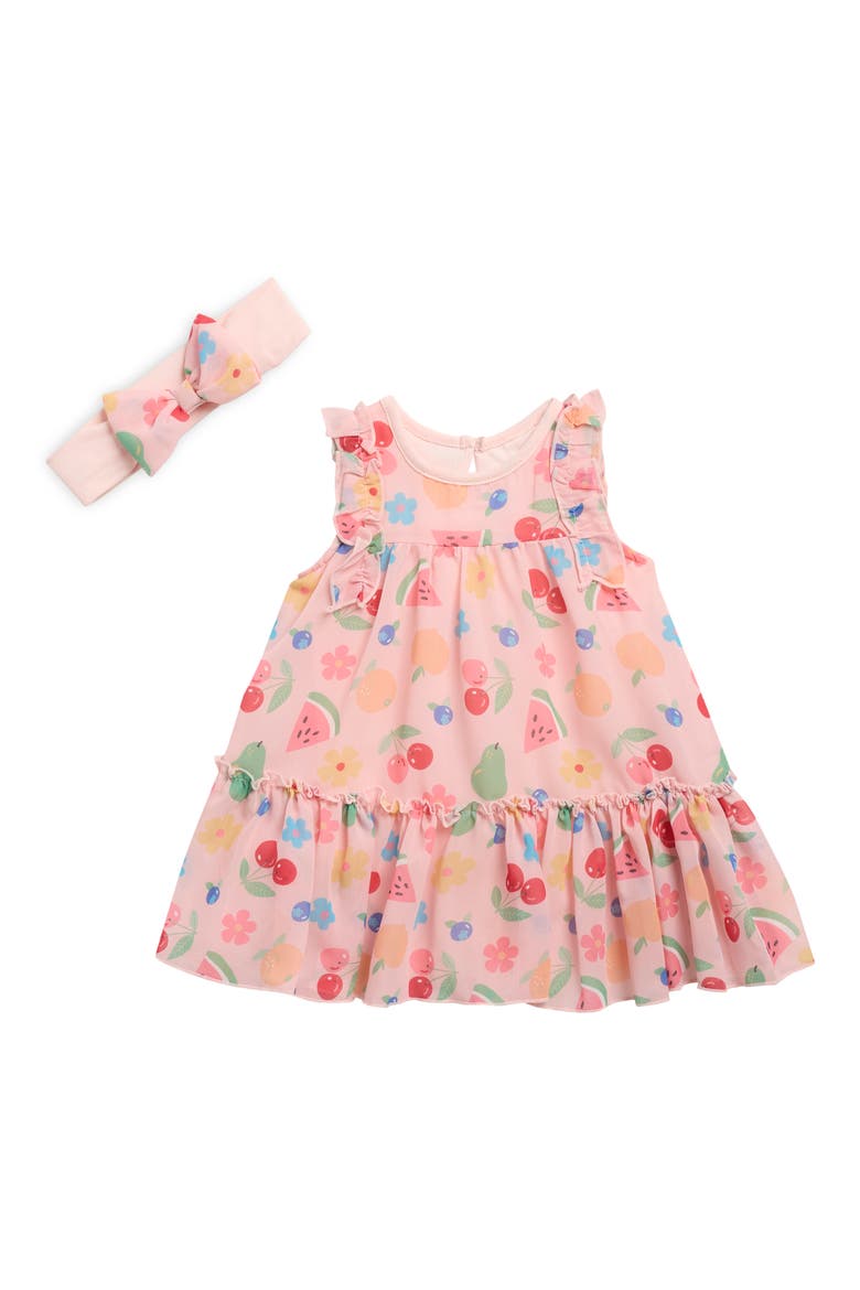 Fruit Chiffon Dress & Headband Set, Main, color, PINK