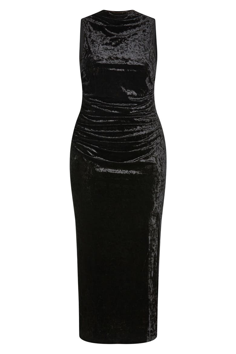 Aviana Velvet Mock Neck Midi Dress, Alternate, color, BLACK