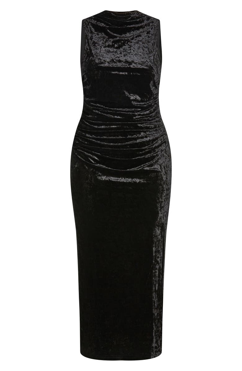 City Chic Aviana Velvet Mock Neck Midi Dress, Alternate, color, Black