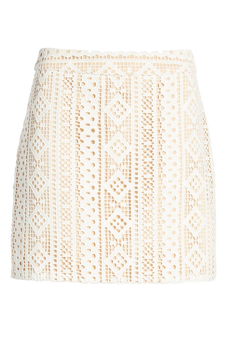 Eyelet Miniskirt, Alternate, color, WHITE