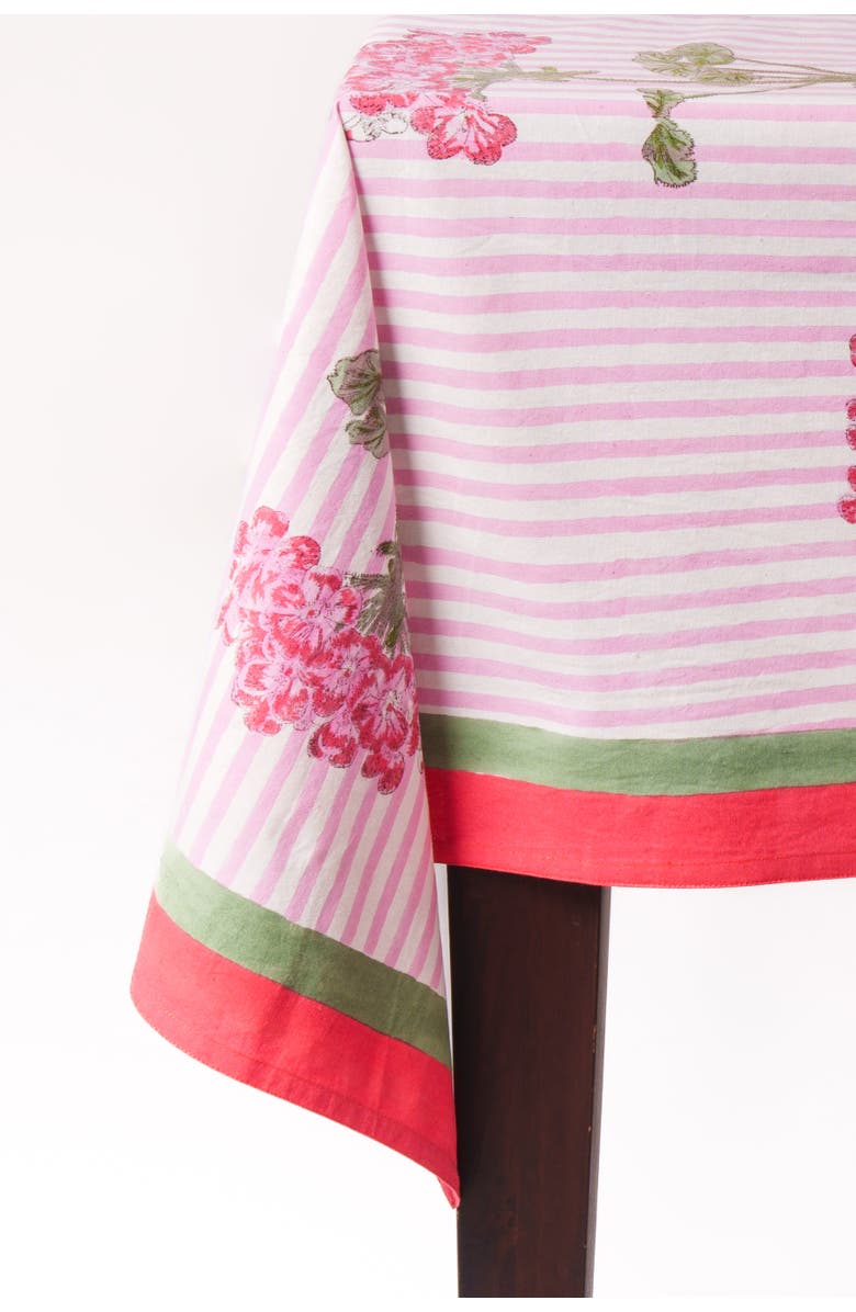 Inner Child Pink Hydrangea Blockprint Tablecloth, Alternate, color, Pink Hydrangea - 60X90