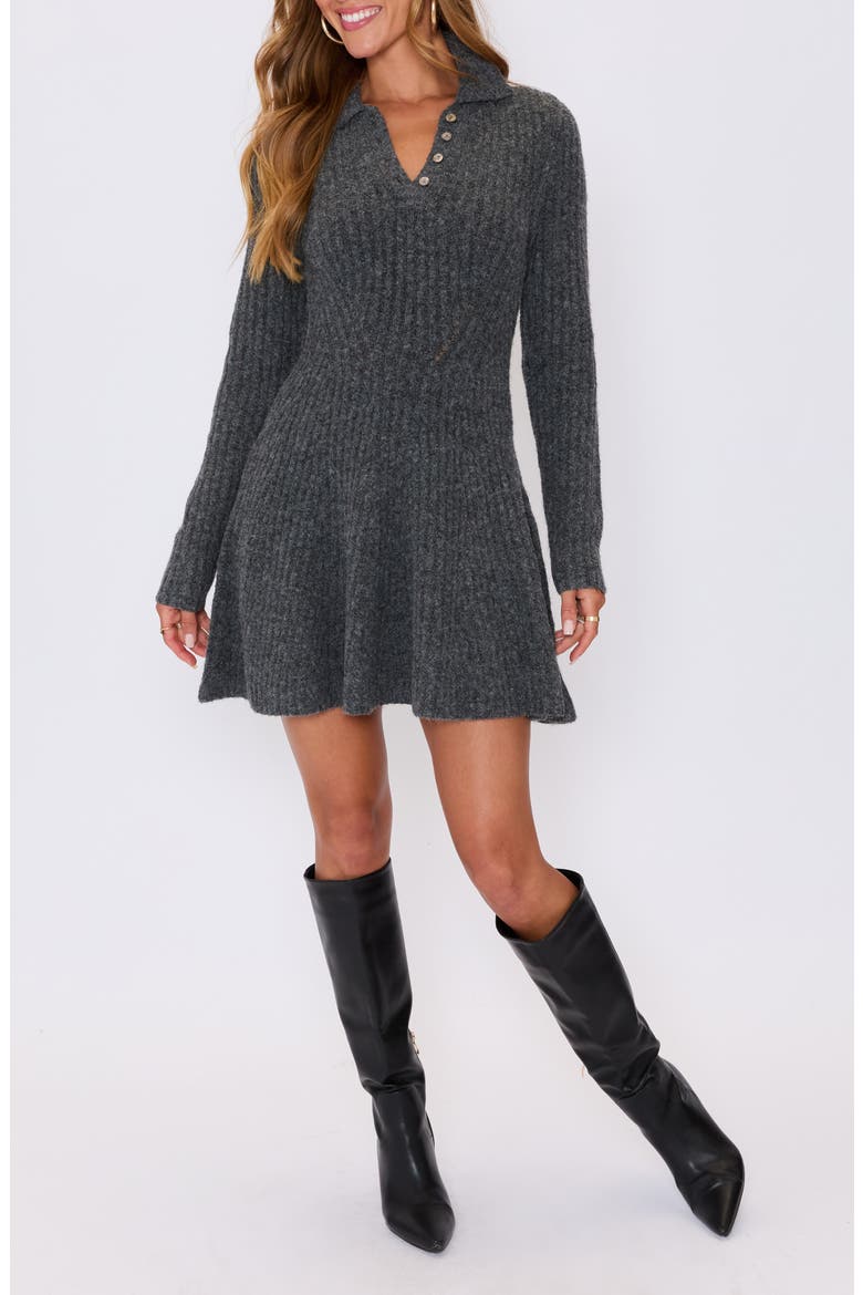 Ember Long Sleeve Polo Sweater Minidress, Main, color, CHARCOAL