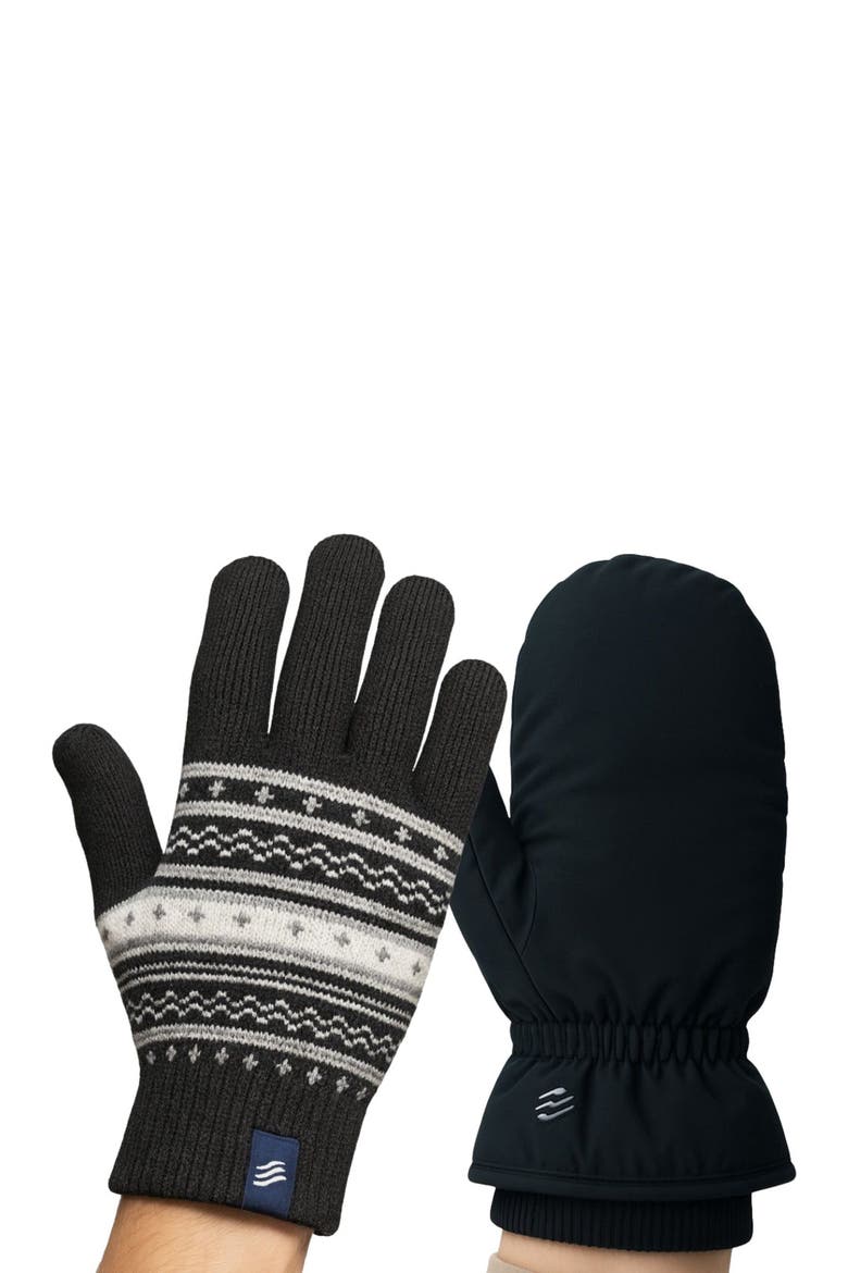 The Extreme Weather 2-pack waterproof plush lined mitten and knit glove 2-pack, Alternate, color, Black