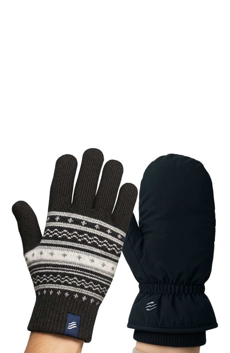 United By Blue The Extreme Weather 2-pack waterproof plush lined mitten and knit glove 2-pack, Alternate, color, Black
