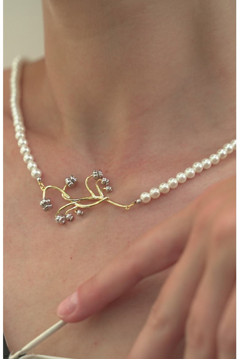 Lily of the Valley Pearl Necklace, Alternate, color, White & Gold