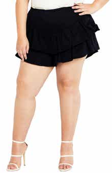 City Chic Amina Frill Tiered Denim Shorts