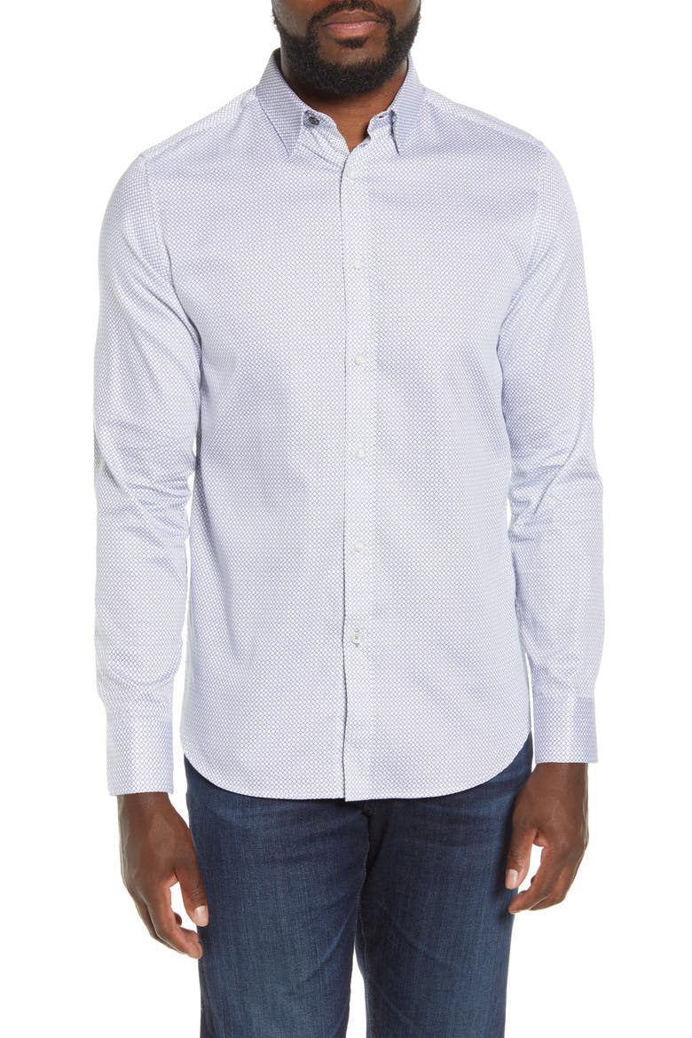 Slim Fit Geo Print Button-Up Shirt, Main, color, WHITE