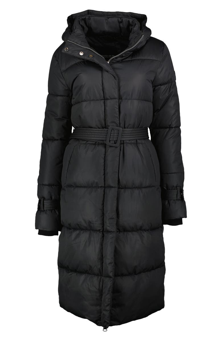 Noize Mara Belted Maxi Puffer Coat with Removable Hood, Main, color, Black