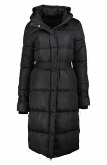 Noize Mara Belted Maxi Puffer Coat with Removable Hood