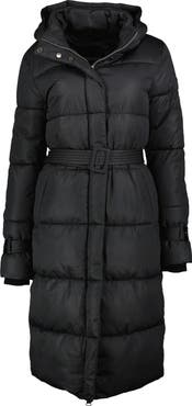 Noize Mara Belted Maxi Puffer Coat with Removable Hood