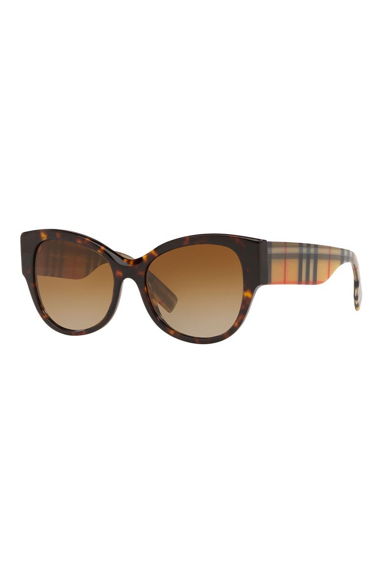 54mm Check Detail Polarized Gradient Cat Eye Sunglasses, Alternate, color, DARK HAVANA/ BROWN GRAD