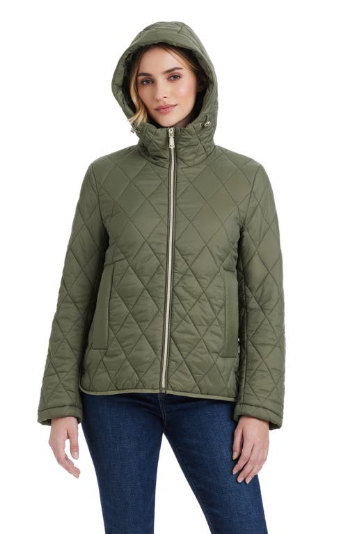 Shop Vince Camuto Water Resistant Hooded Quilted Jacket In Light Olive