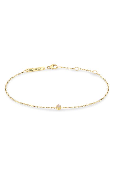 14K Gold Bezel Gemstone Pendant Bracelet