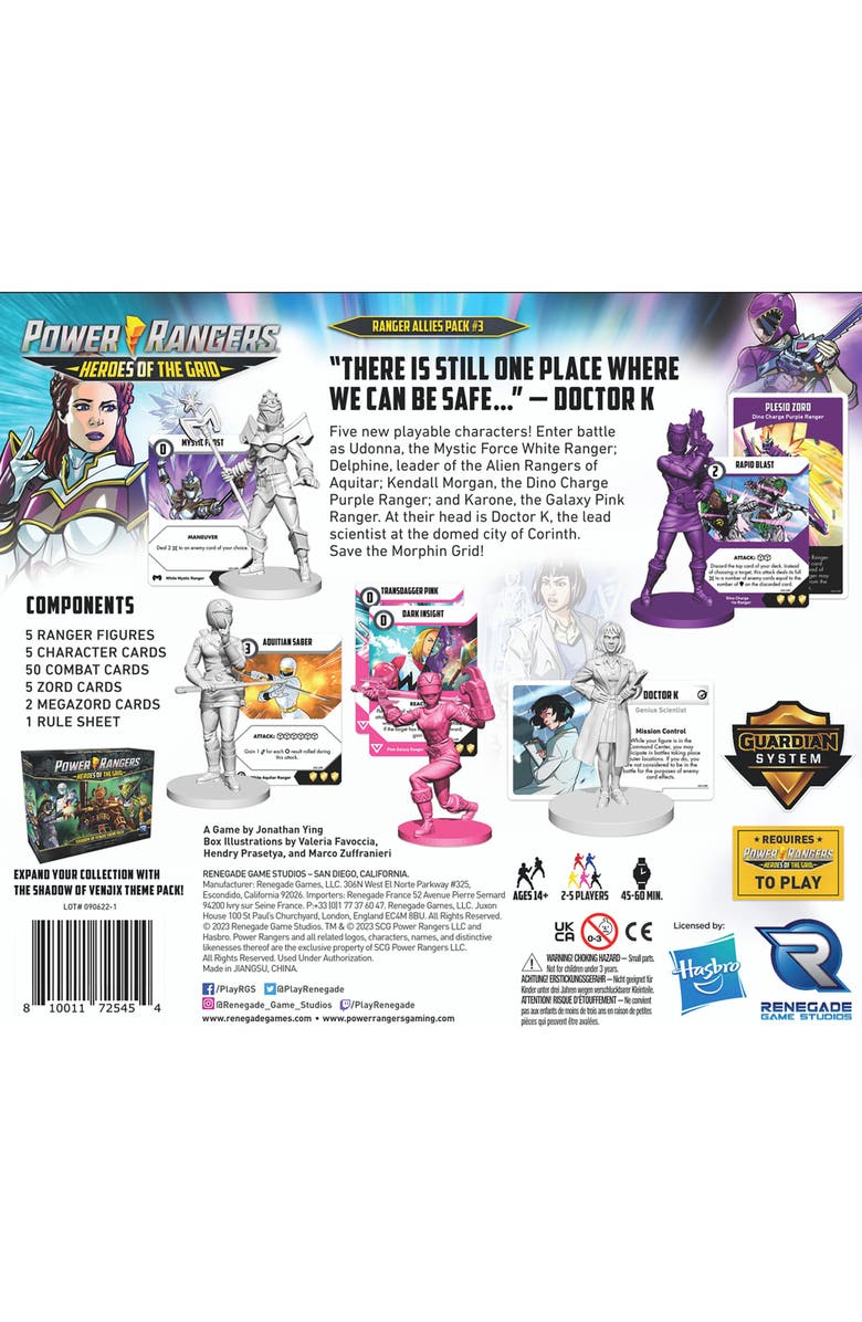 Renegade Game Studios Power Rangers Heroes Of The Grid Ranger Allies Pack #3 Expansion, Alternate, color,