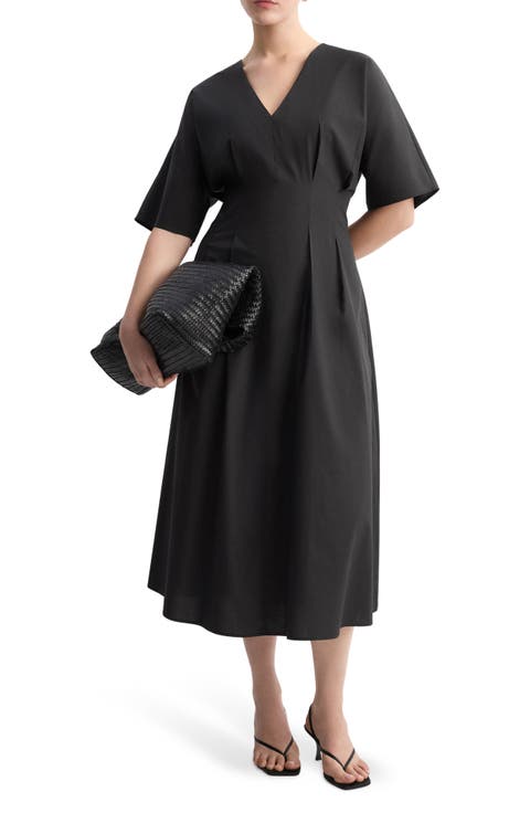 Pleated Flare Midi Dress (Plus)