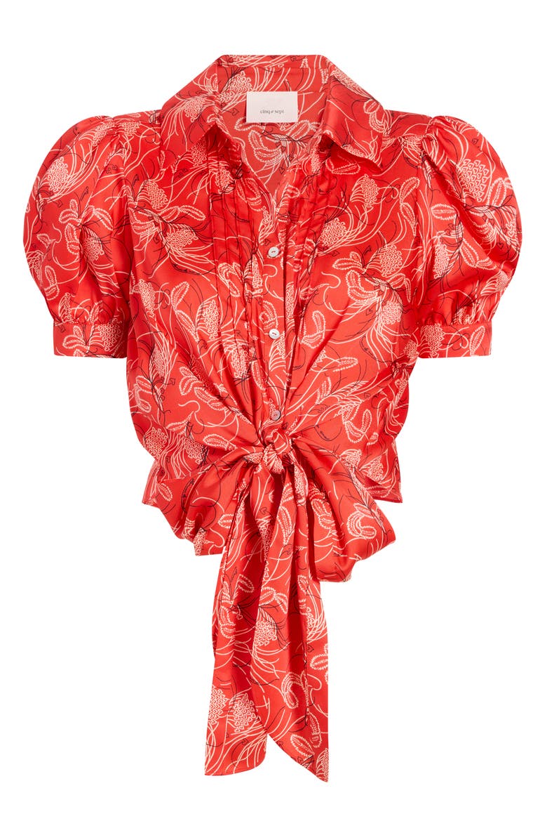 Cinq à Sept Abena Floral Puff Sleeve Tie Front Button-Up Shirt, Alternate, color, Bisou Multi