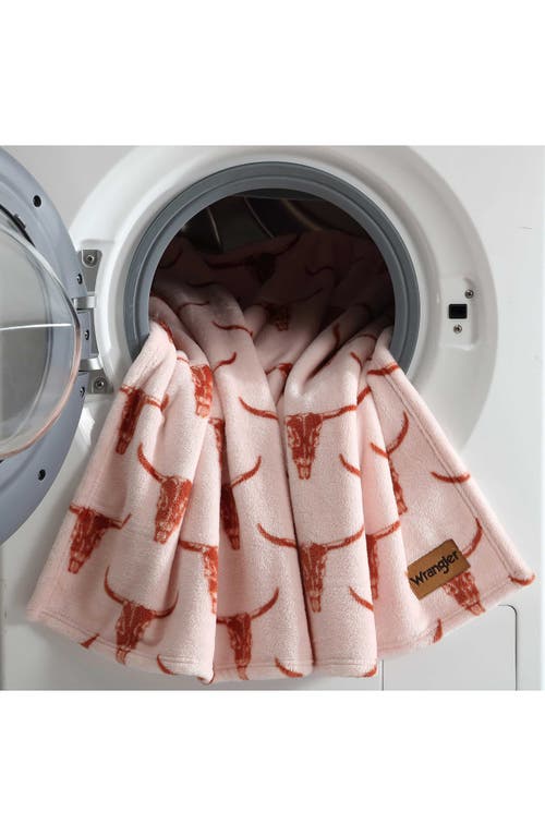 Wrangler Steer Head Plush Fleece Throw In Pink