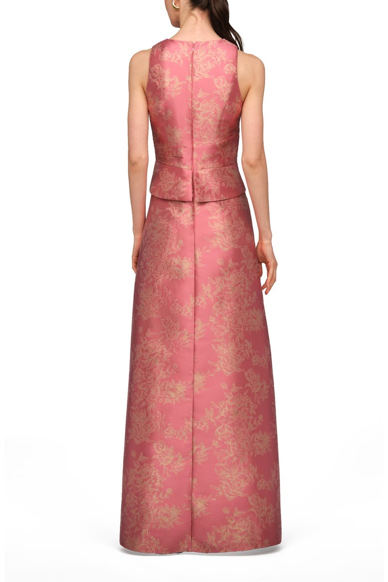 Rhianna Metallic Floral Jacquard Sleeveless Gown, Alternate, color, ANTIQUE ROSE