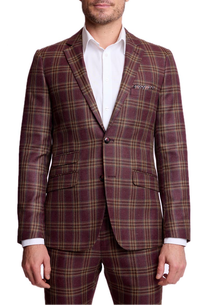 Dover Slim Check Suit Jacket, Main, color, BURGUNDY TAN CHECK