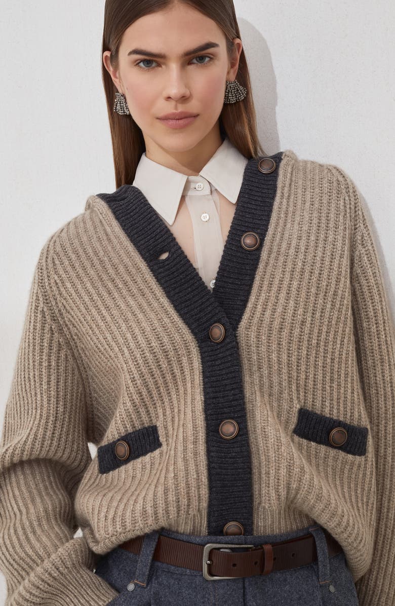 Brunello Cucinelli Cashmere Feather yarn cardigan, Alternate, color, Warm Beige