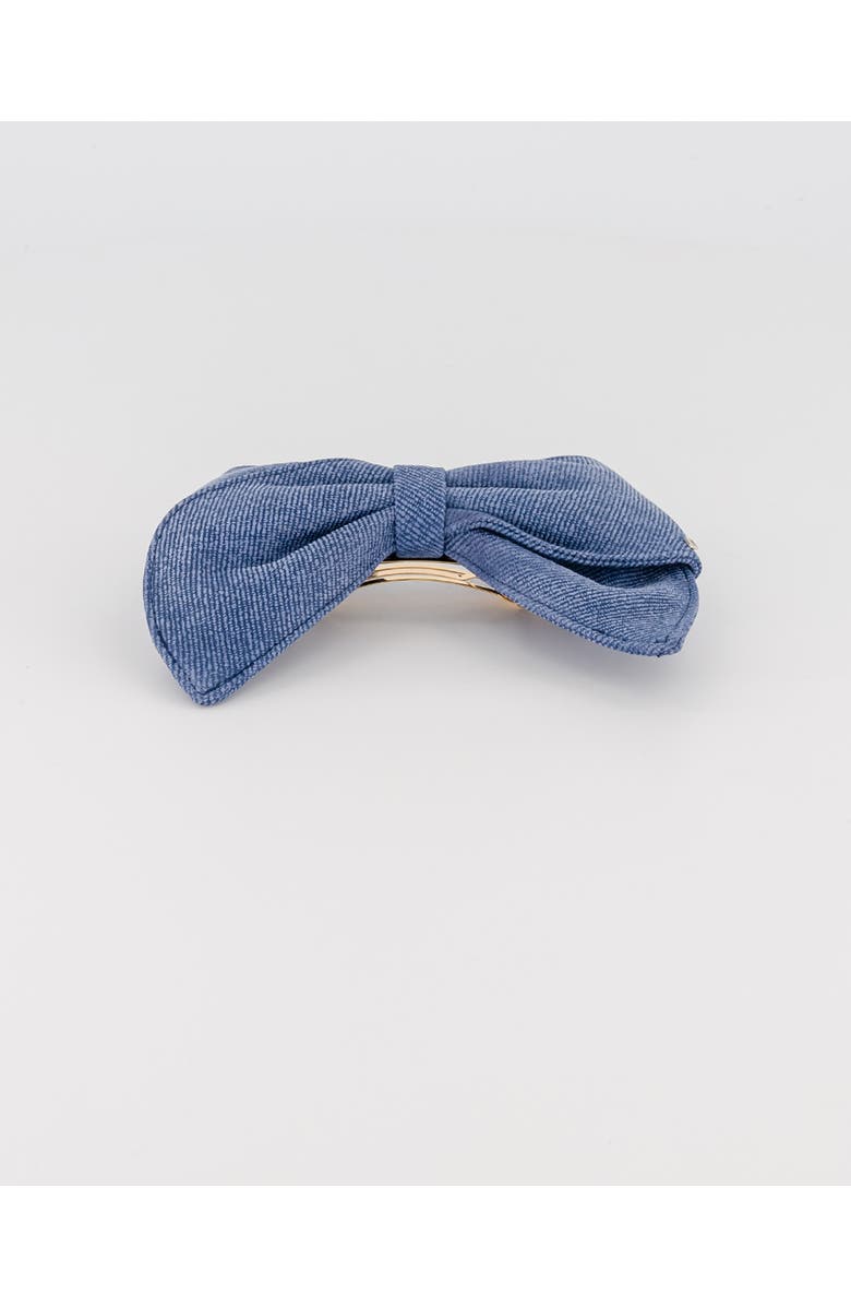 Alexandre de Paris Denim leather bow barette, Alternate, color, Blue